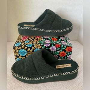 Lucky Brand Green Corduroy Slippers with Contrast Stitching